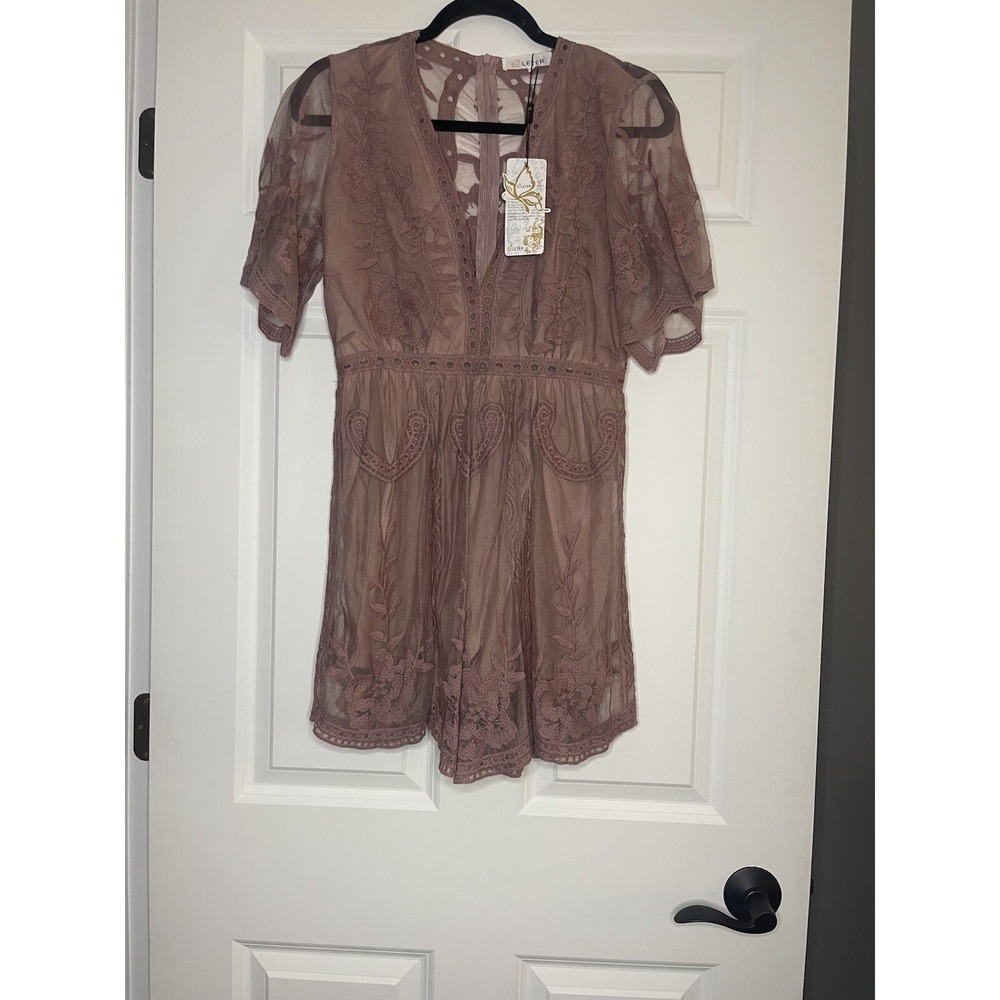Eleter Boho Embroidered Lace Romper Small Mauve New With Tags